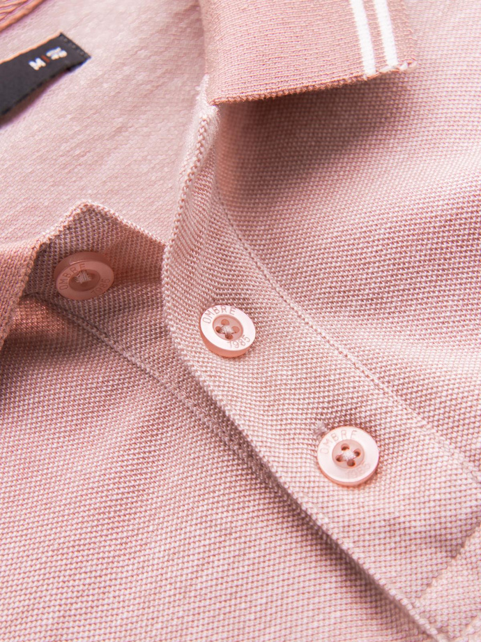Męski melanżowy longsleeve polo z haftem – różowy melanż V2 OM-POLS-0129