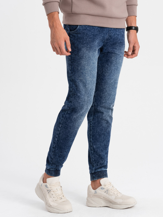 Spodnie męskie marmurkowe jeansowe JOGGERY - ciemnoniebieskie V1 OM-PADJ-0133