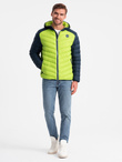 Nylonowa dwukolorowa pikowana kurtka męska w stylu sportowym – limonkowa V4 OM-JALP-0185