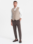 Spodnie męskie chino z gumką w pasie SLIM FIT - czekoladowe V2 OM-PACP-0158