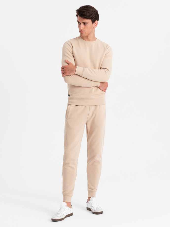 BASIC men's cotton sweatshirt set unbuttoned sweatshirt + joggers - beige V6 Z84