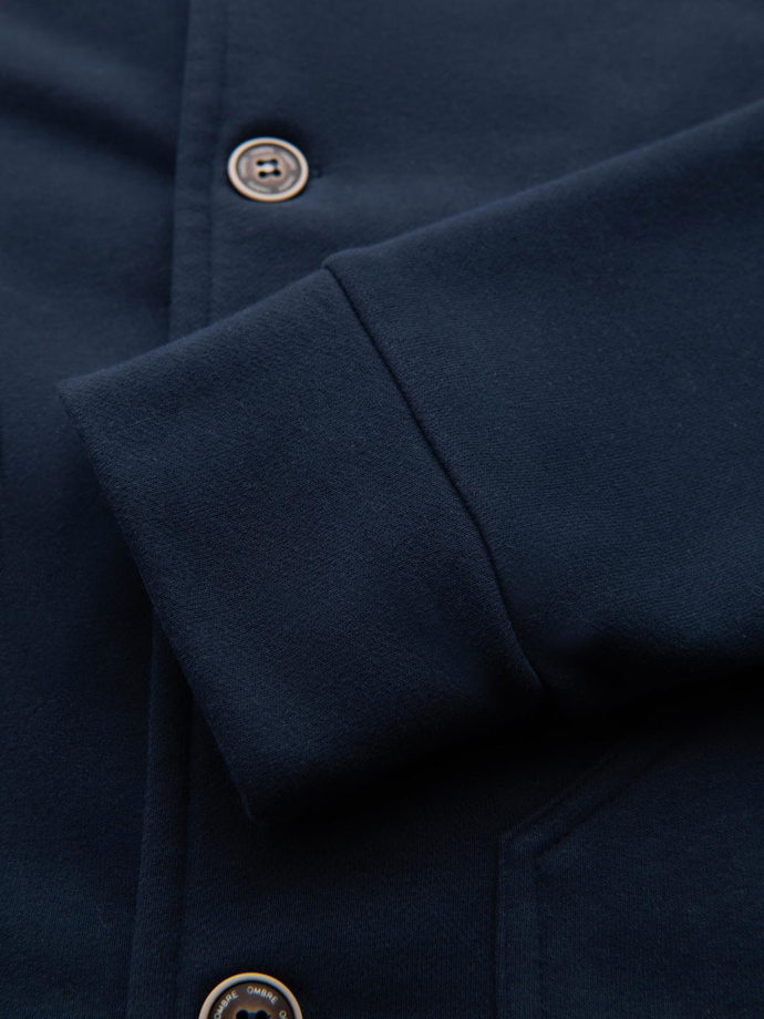 Washed men's sweatshirt with decorative stitching at the neckline - navy blue V4 OM-SSDS-0131