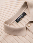 Męska koszulka polo z wiskozą SLIM FIT w pionowy prążek – beżowa V2 OM-POSS-0143