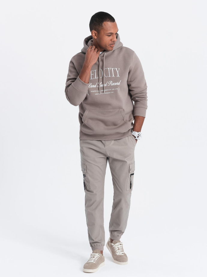 Men's JOGGER pants with zippered cargo pockets - dark beige V2 OM-PAJO-0125