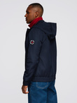 Men's jacket with hood and high collar - navy blue V2 OM-JANP-0222