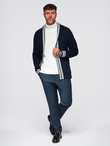Knitted monochrome men's viscose cardigan - navy blue V1 OM-SWCD-0126