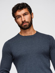 Sweter klasyczny męski z wiskozą BASIC z okrągłym dekoltem – granatowy melanż V16 OM-SWBS-0106
