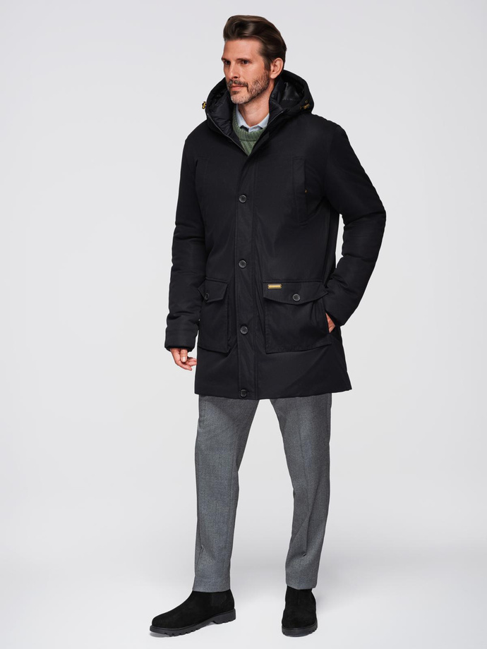 Men's quilted jacket with jacket cut - black V3 OM-JALP-0188