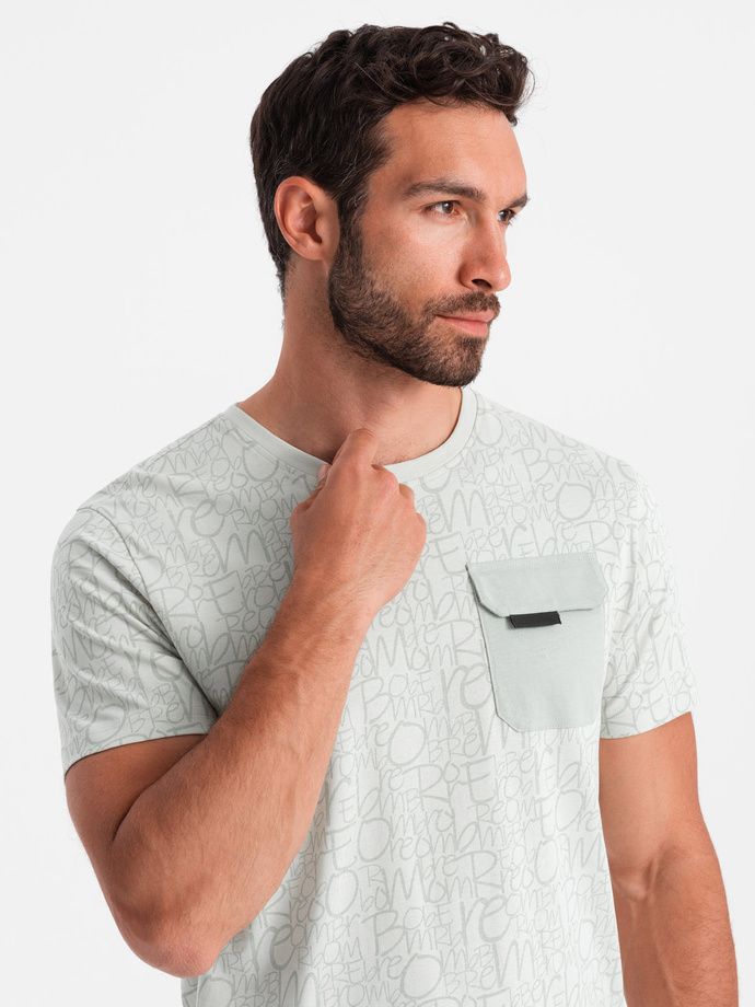 Men's cotton t-shirt with letter print and pocket - yellow-green V4 OM-TSFP-0188