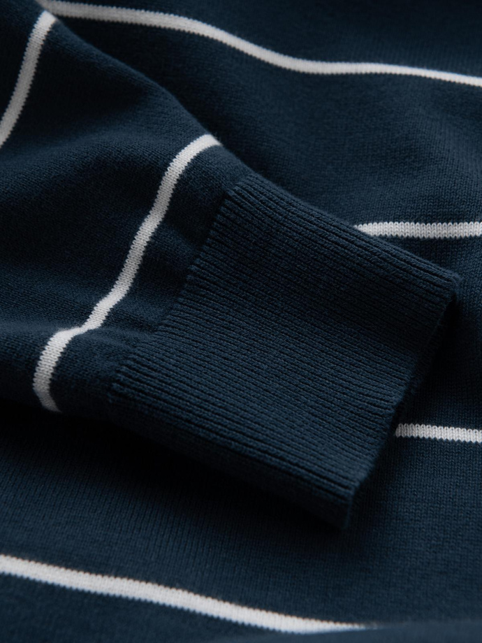 Casual men's sweater with horizontal stripes - navy blue V1 OM-SWSW-0143