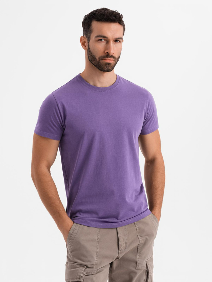 Męski klasyczny bawełniany T-shirt BASIC - fioletowy V13 OM-TSBS-0236