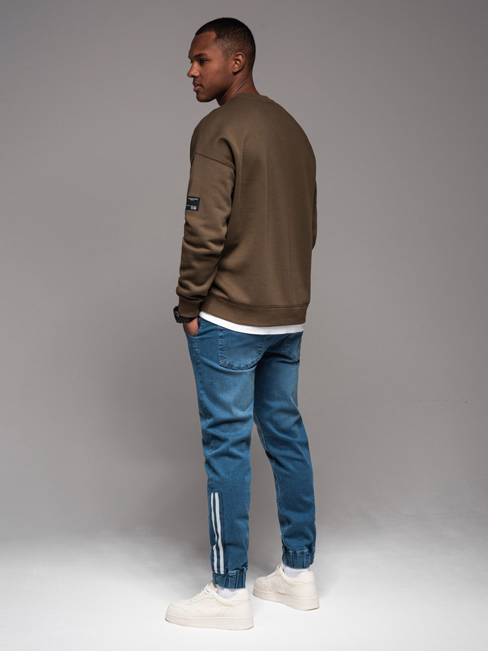 Men's denim joggers with piping - blue V3 OM-PADJ-0156
