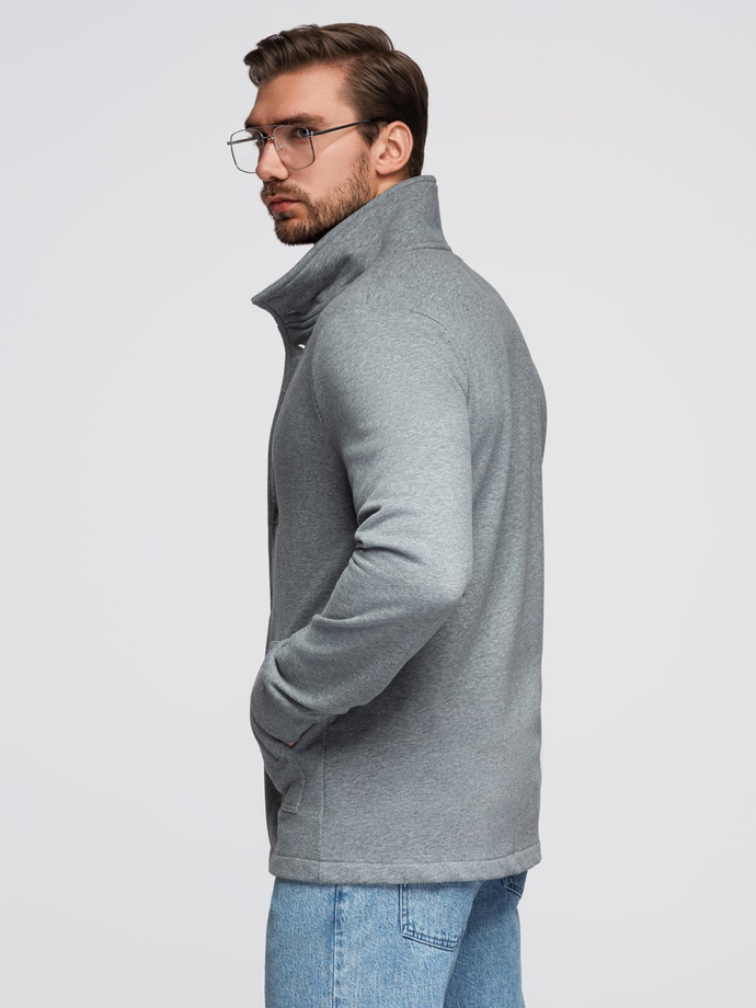 Men's button-down sweatshirt with stand-up collar - grey melange V7 OM-SSZP-0240
