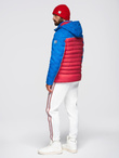 Men's quilted jacket with detachable hood - blue and red V1 OM-JALP-0206