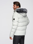 Men's quilted jacket with hooded ramonesque cut - light grey V4 OM-JAHP-0252