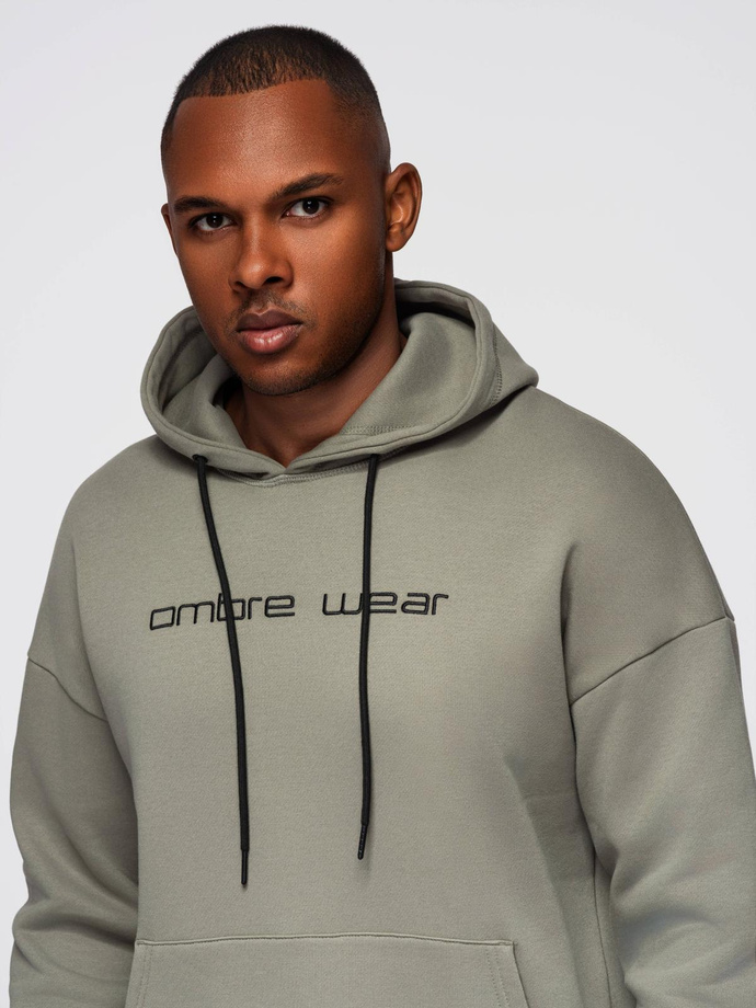 Unbuttoned men's sweatshirt with stand-up collar and hood - black V1 OM-SSZP-0216