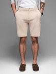 Męskie krótkie spodenki SLIM FIT z melanżowej strukturalnej dzianiny – piaskowe V3 OM-SRCS-0166