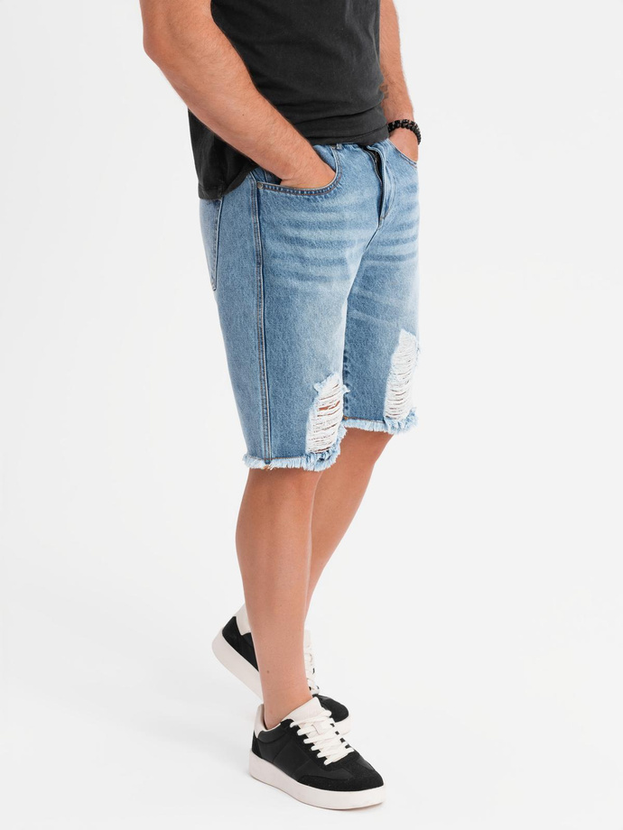 Men's short denim shorts with rips and holes - light blue V2 OM-SRDS-0157