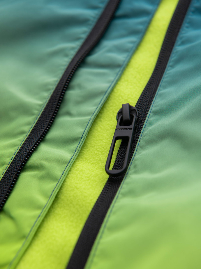 Sportowa kurtka męska ombre z odblaskami i polarową podszewką – turkusowo-limonkowa V1 OM-JANP-0105