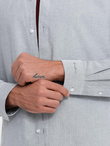 Elegant men's oxford shirt with embroidery - light grey V2 OM-SHOS-0172