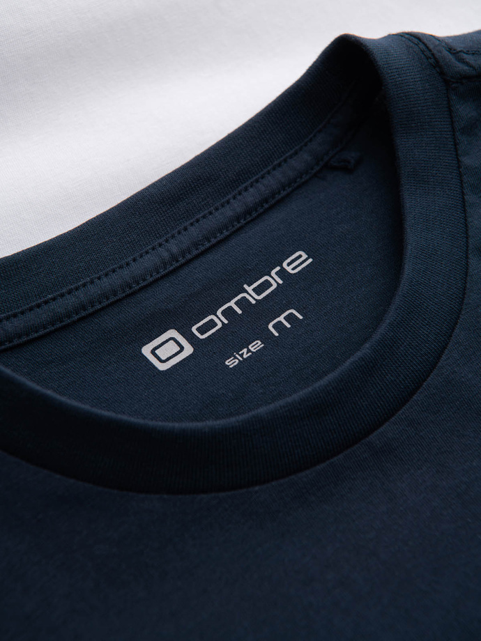 Men's tricolor T-shirt with wide stripes - navy blue and white V1 OM-TSCT-0152