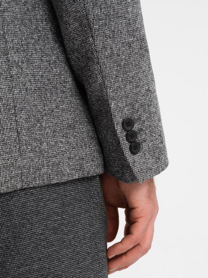 Men's casual blazer with decorative pin on lapel - grey melange V1 OM-BLZB-0120