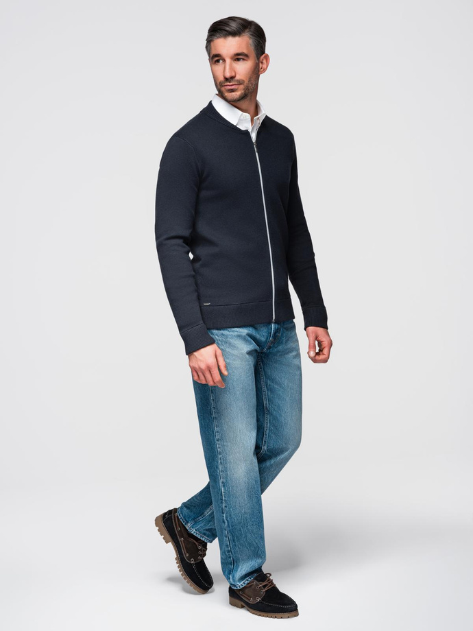 Sweter męski gładki na zamek – granatowy V1 OM-SWZS-0146