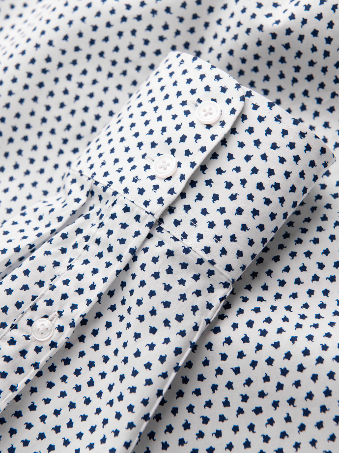 Męska koszula w drobny wzór SLIM FIT - biała V2 OM-SHCS-0140