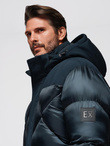 Men's hooded jacket with geometric diamond quilting - navy blue V2 OM-JAHP-0237