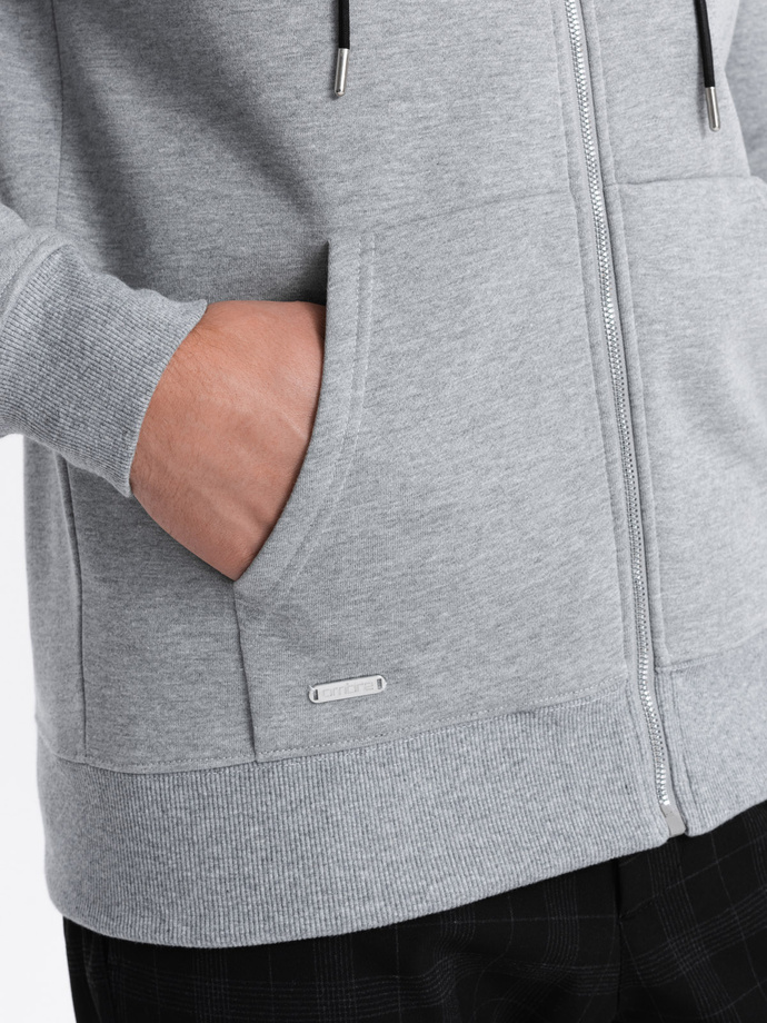 Men's unbuttoned hooded sweatshirt - grey melange V3 OM-SSZP-22FW-003