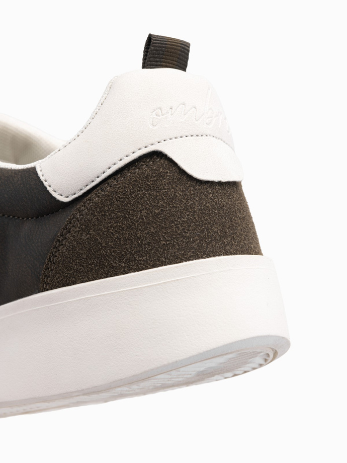 Oldschoolowe sneakersy męskie na grubej podeszwie – ciemnobrązowe V3 OM-FOSL-0170