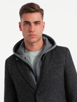 Men's casual blazer with decorative pin on lapel - graphite melange V2 OM-BLZB-0120