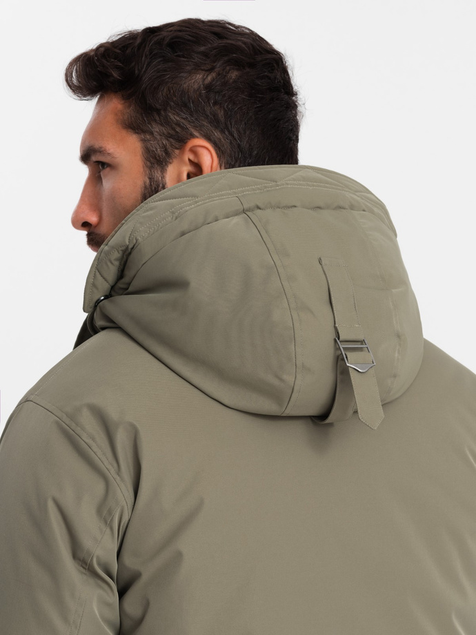 Klasyczna męska długa kurtka typu parka – oliwkowa V3 OM-JALJ-0166
