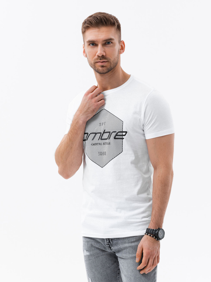 T-shirt męski bawełniany z nadrukiem - biały V1 S1753