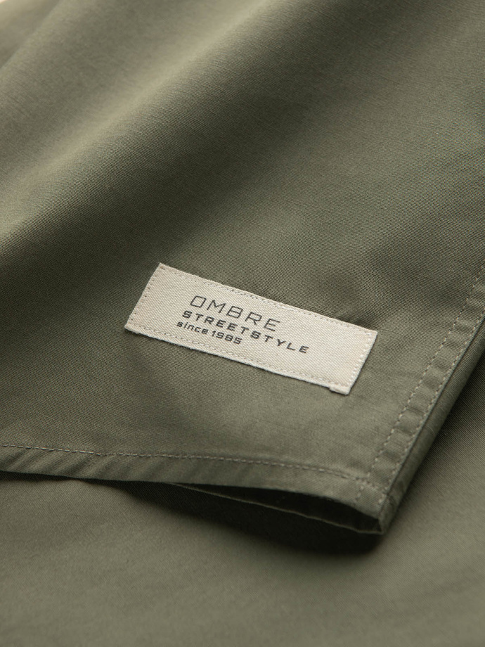 Koszula męska z krótkim rękawem i kubańskim kołnierzem - khaki V4 OM-SHSS-0168