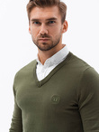 Sweter męski z białym kołnierzykiem - oliwkowy V5 E120