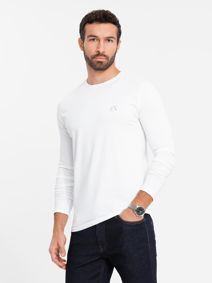 Men's SLIM FIT longsleeve with elastane and print - white V2 OM-LSBC-0124