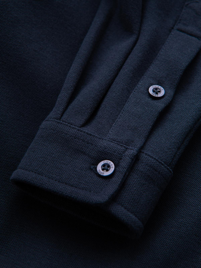 Dzianinowa męska koszula SLIM FIT z długim rękawem – granatowa V2 OM-SHCS-0177 