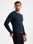 Classic men's sweater with round neckline - navy blue V9 OM-SWBS-0106
