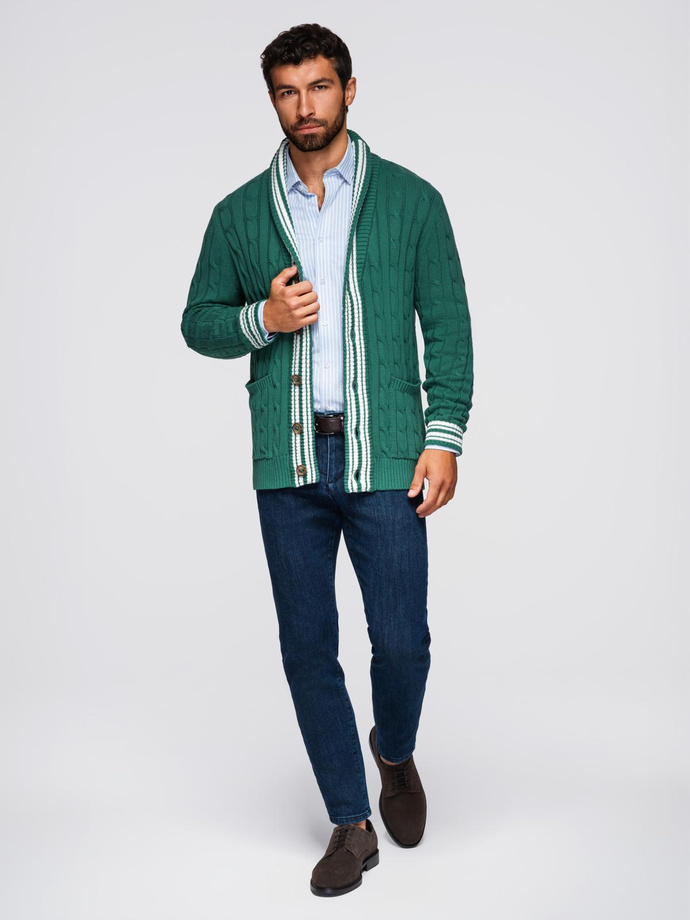Knitted monochrome men's viscose cardigan - navy blue V1 OM-SWCD-0126