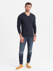 Męski longsleeve bez nadruku z dekoltem w serek - granatowy V5 OM-LSBL-0108