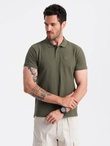 Men's BASIC single-color pique knit polo shirt - dark olive green V6 OM-POBS-0100