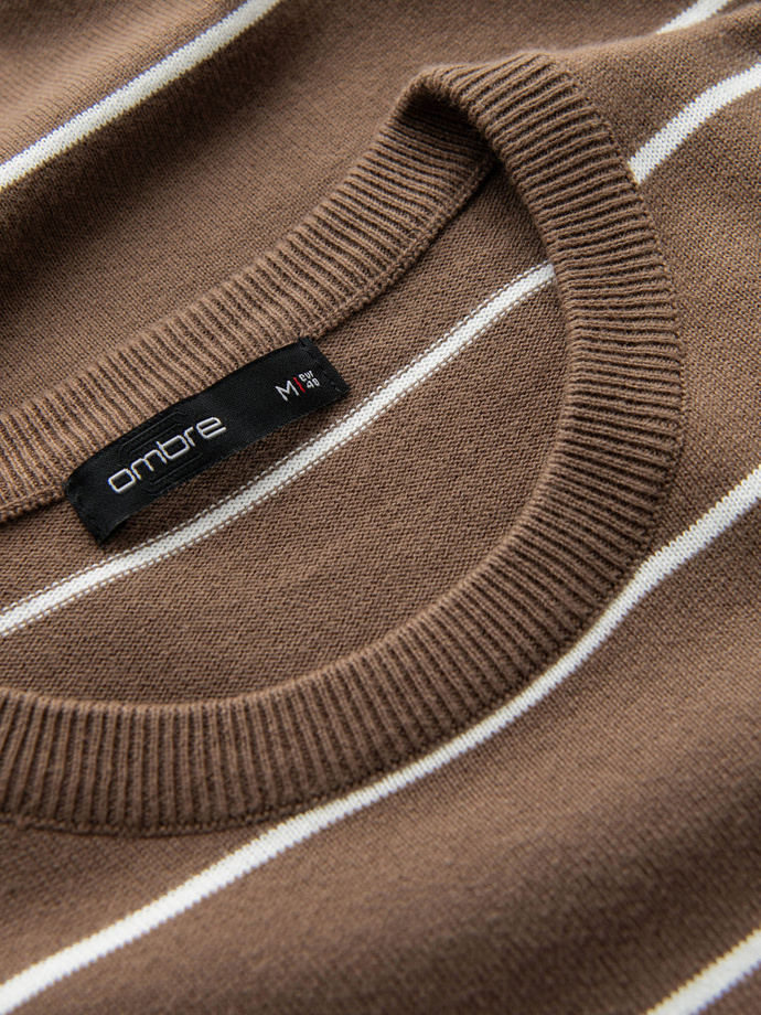Men's casual sweater with horizontal stripes - brown V3 OM-SWSW-0143