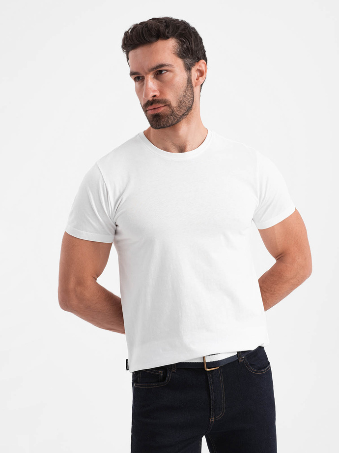 Męski klasyczny bawełniany T-shirt BASIC - biały V4 OM-TSBS-0146