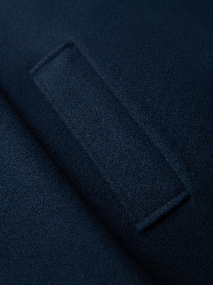 Long men's single-breasted coat with collar and undercoat - navy blue V3 OM-COWC-0135