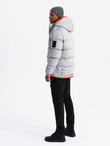 Men's sports warm jacket with double hood - grey V3 OM-JAHP-0208