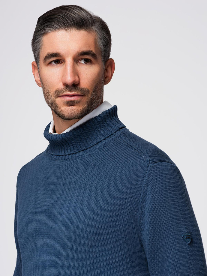 Men's turtleneck knit sweater - dark blue V2 OM-SWTN-0163