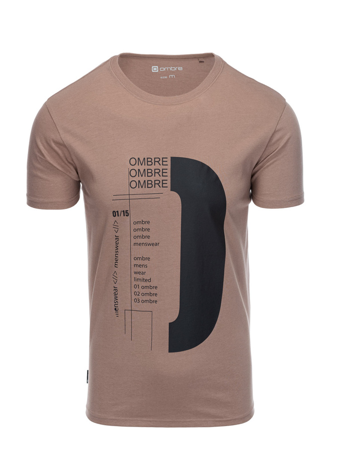 Men's printed cotton t-shirt - light brown V2 OM-TSPT-0166