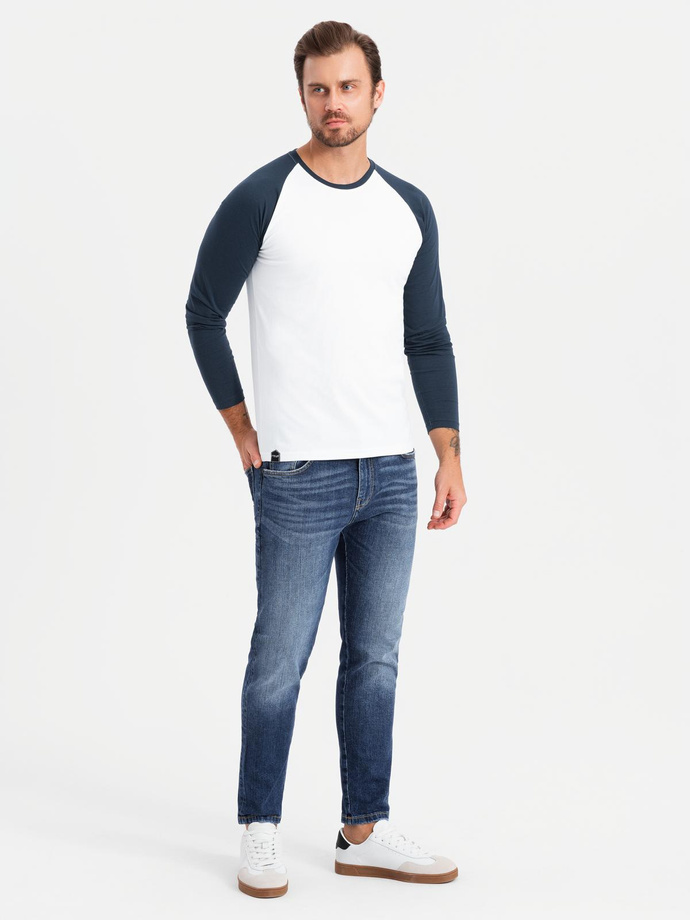 Men's longsleeve with contrast raglan sleeves - white and navy V1 OM-LSCL-0105