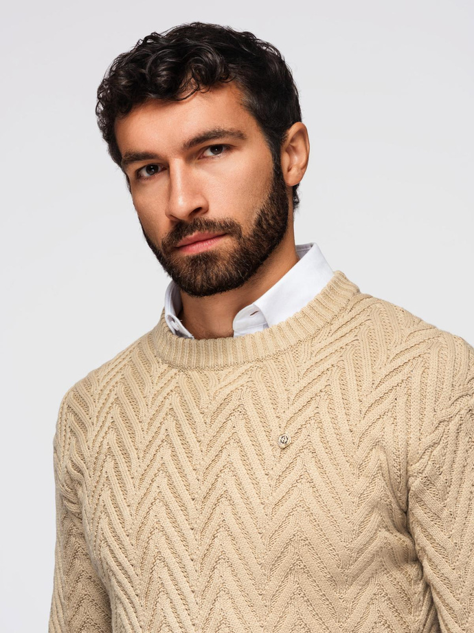 Men's zigzag knit sweater - sand V1 OM-SWSW-0147